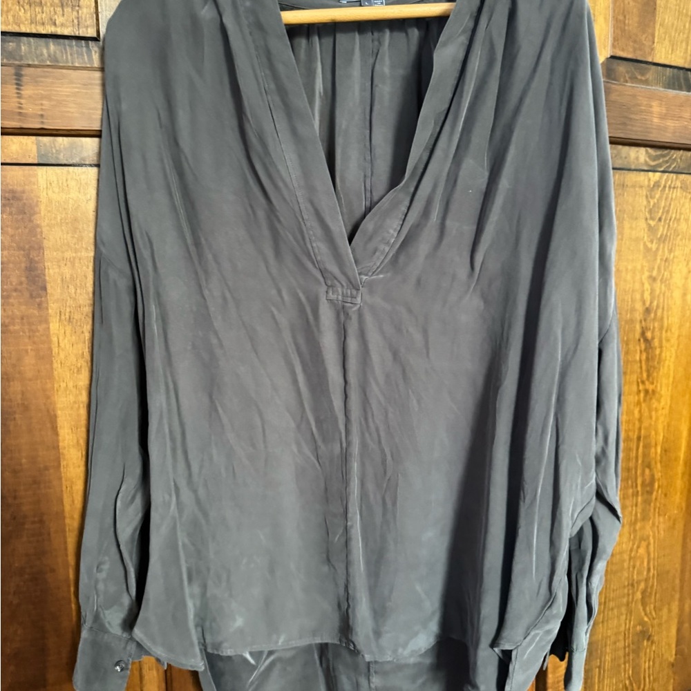 Vince Charcoal VNeck Silk Blouse - Size Large